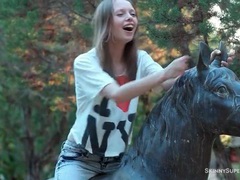 FuckingChickas presents: Cute chick in jeans poses and strips outdoors