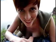 FuckingChickas presents: Busty short haired girl outdoor blowjob