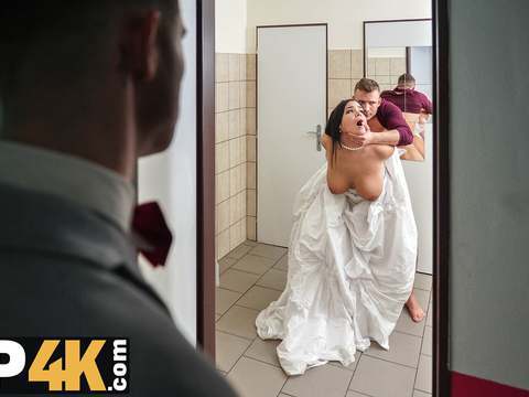 FuckingChickas presents: Vip4k. being locked in the bathroom, sexy bride doesnt lose time and seduces random guy
