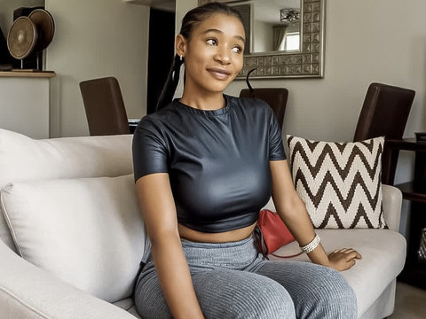 FuckingChickas presents: Amateur ebony model tricked to suck white cock at couch casting call