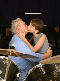 FuckingChickas presents: Teenie tasting the cumload from a grey old male drummer