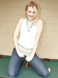 FuckingChickas presents: Sweet blonde babe spreads shaved pussy on pool table