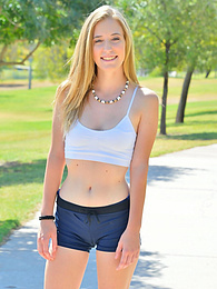 FuckingChickas presents: Sporty blonde babe Dakota strips her clothes and flaunts her hot body outdoors