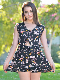 FuckingChickas presents: Svelte american dark-haired teen Kylie Quinn in shorts toys her twat outdoor