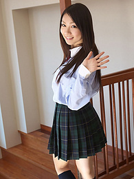 FuckingChickas presents: Asian schoolgirl Tomoyo Hoshino strips to stockings and poses outdoors